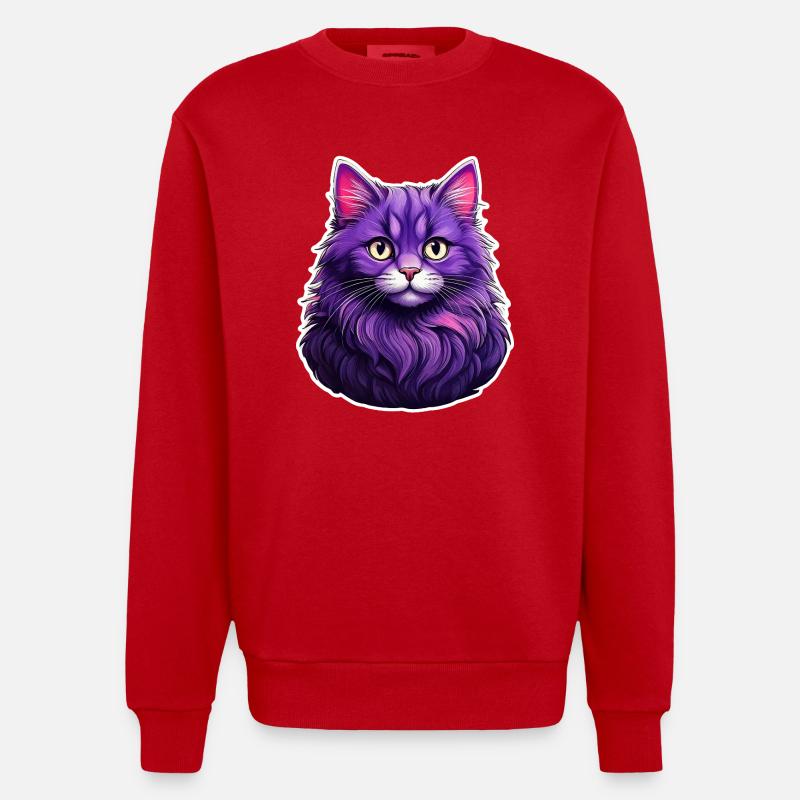 Chat Design Moderne Violet - Sweat bio épais oversize fabriqué en UE - rouge