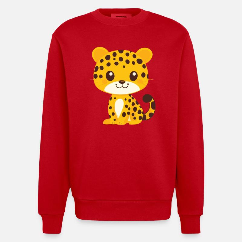 Little Leopard - Heavyweight Oversized Organic Crew Neck Made in EU - red