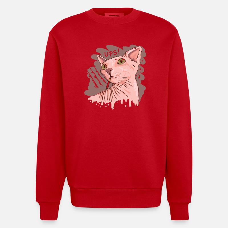 chat sphynx avec cigarette - Sweat bio épais oversize fabriqué en UE - rouge
