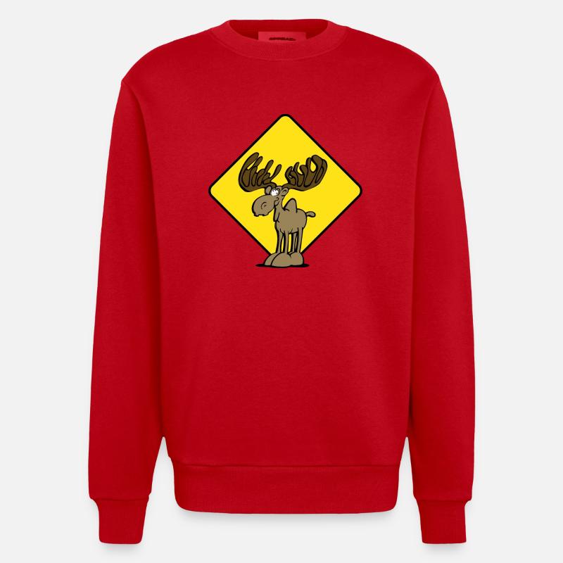 Vorsicht Elch Moose - Heavyweight Oversized Organic Crew Neck Made in EU - Rot