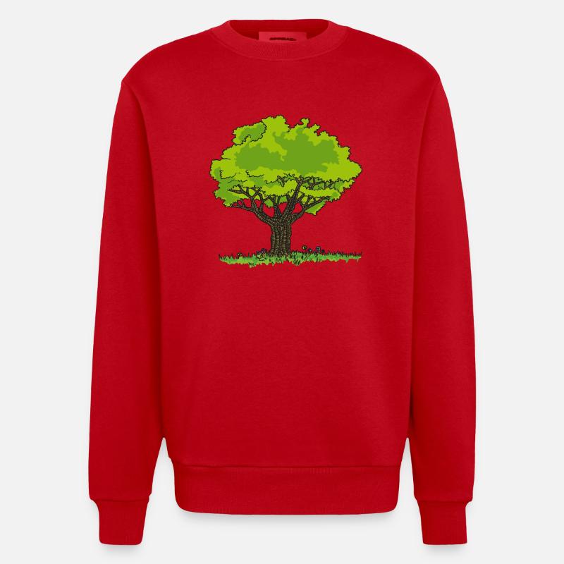 Dessin arbre pré et fleurs - Sweat bio épais oversize fabriqué en UE - rouge