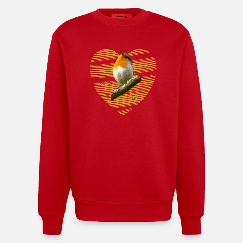 Rouge-gorge Erithacus rubecula - Sweat bio épais oversize fabriqué en UE - rouge