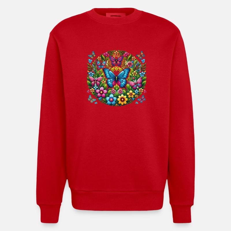 Schmetterlinge 2 - Heavyweight Oversized Organic Crew Neck Made in EU - Rot