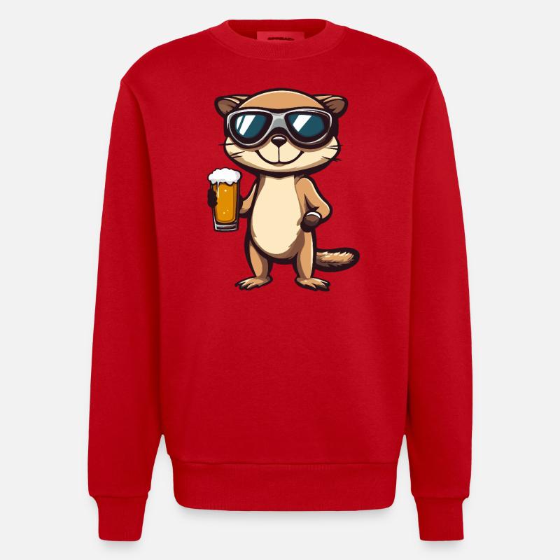 Erdmännchen Apres Ski Bier Comic - Heavyweight Oversized Organic Crew Neck Made in EU - Rot