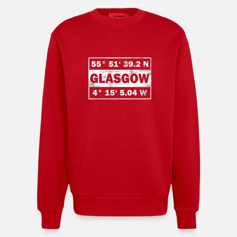 Glasgow Écosse Coordonnées Glasgow - Sweat bio épais oversize fabriqué en UE - rouge