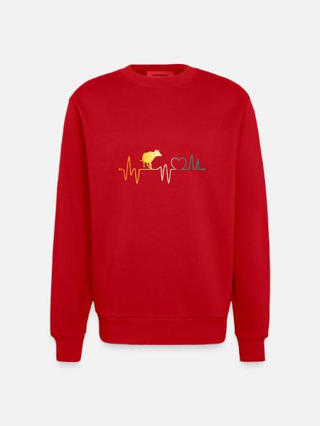 Buffalo Beef Heartbeat Oxen - Heavyweight Oversized Organic Crew Neck Made in EU - red