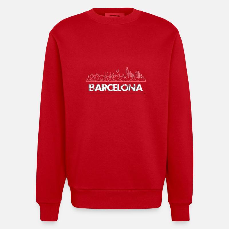 Doublure Skyline de Barcelone - Sweat bio épais oversize fabriqué en UE - rouge