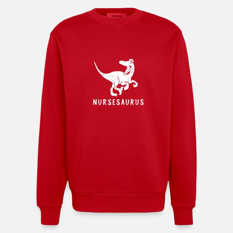 NURSESAURUS Krankenschwester Krankenpfleger Shirt - Heavyweight Oversized Organic Crew Neck Made in EU - Rot