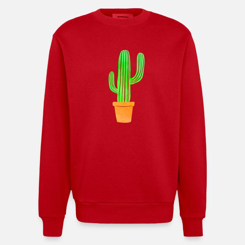 Aquarelle Art Cactus - Sweat bio épais oversize fabriqué en UE - rouge