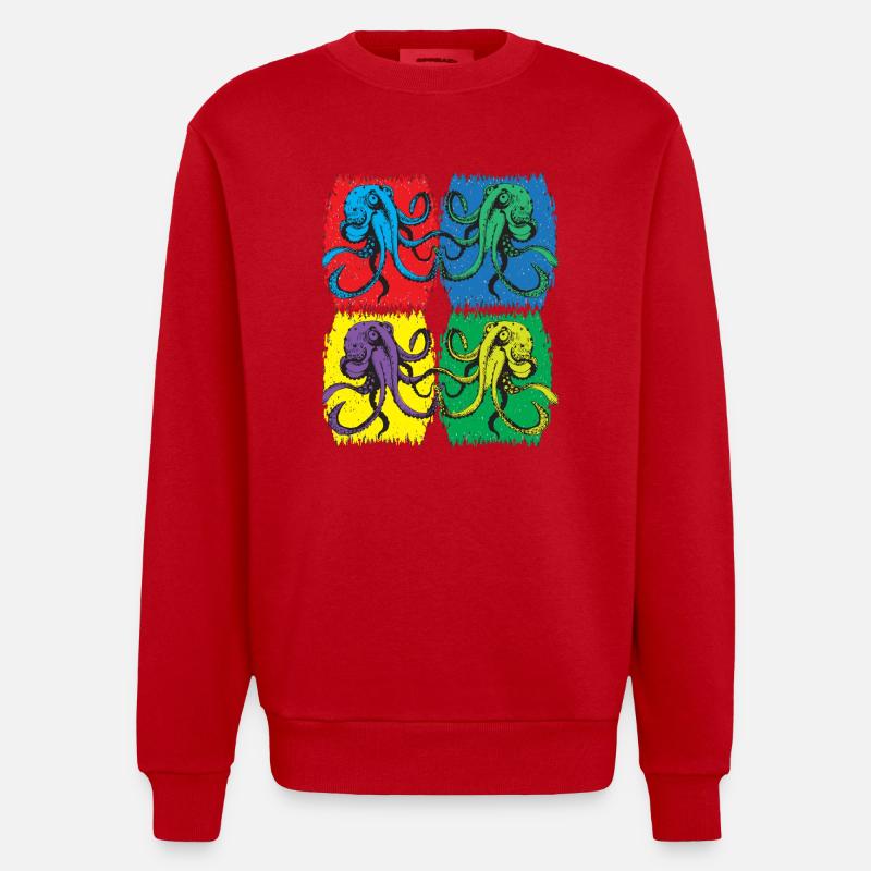 Octopus Pop Art - Sweat bio épais oversize fabriqué en UE - rouge