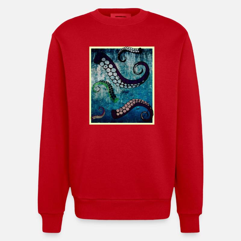 Octopus tentacles - Heavyweight Oversized Organic Crew Neck Made in EU - red