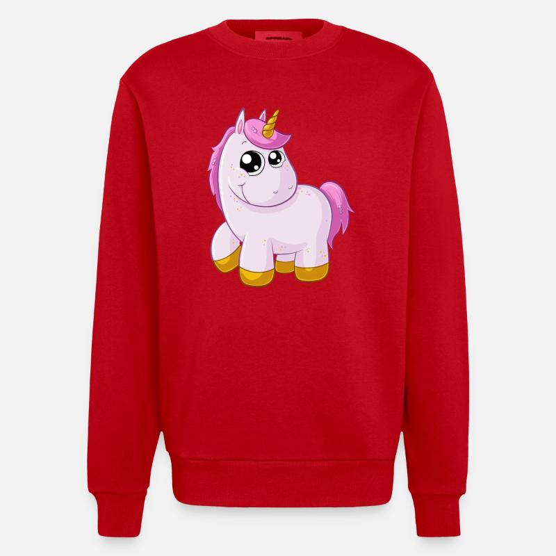 Pinkes Comic Einhorn - Heavyweight Oversized Organic Crew Neck Made in EU - Rot
