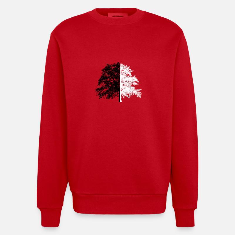 Baum Baum Schwarz Weiß Illusion - Heavyweight Oversized Organic Crew Neck Made in EU - Rot