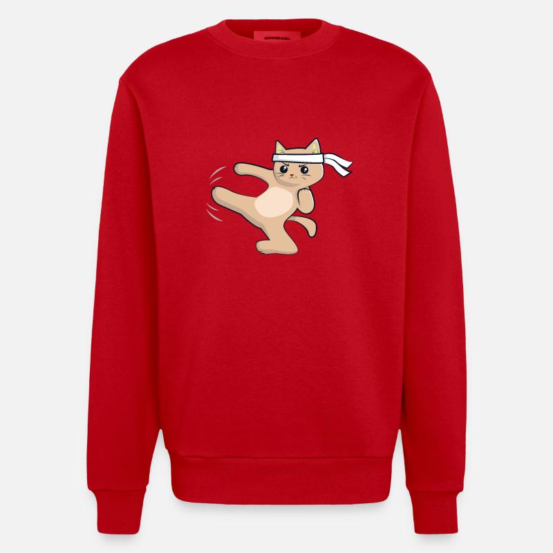 Chat de karaté / arts martiaux - Sweat bio épais oversize fabriqué en UE - rouge