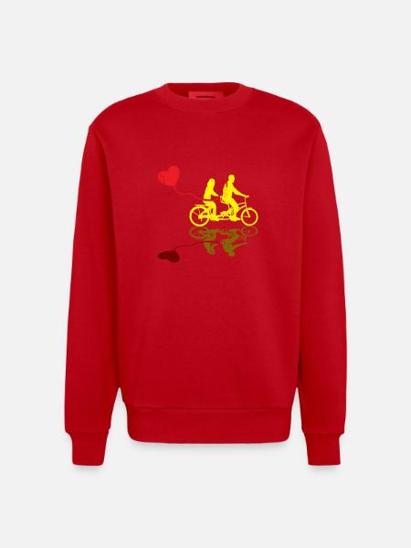 Wedding Gift Bicycle Tandem Gift - Heavyweight Oversized Organic Crew Neck Made in EU - red