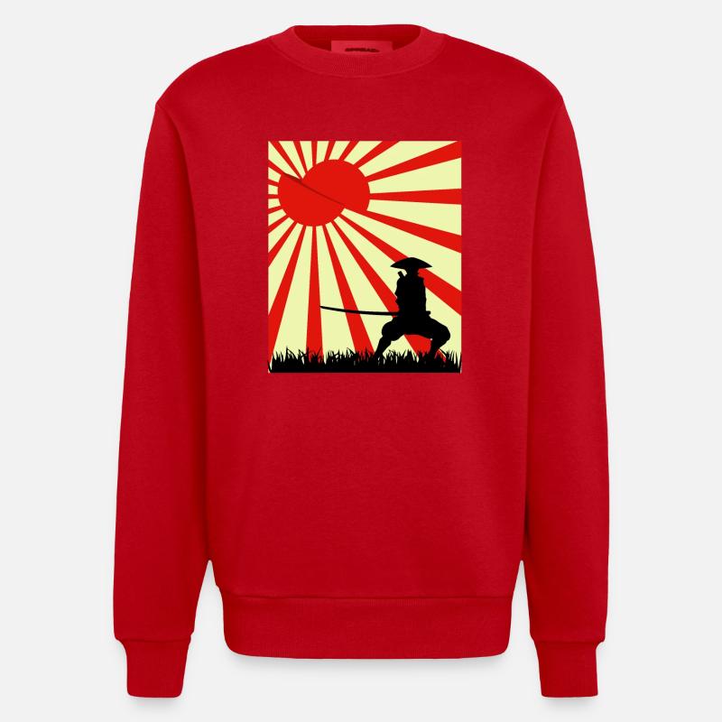 Moon Slice Samurai - Heavyweight Oversized Organic Crew Neck Made in EU - red