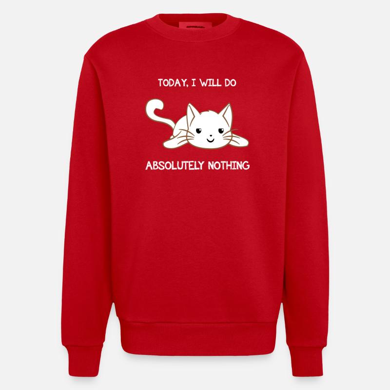 Chat - chats T-shirt - chats - lazybones - Sweat bio épais oversize fabriqué en UE - rouge