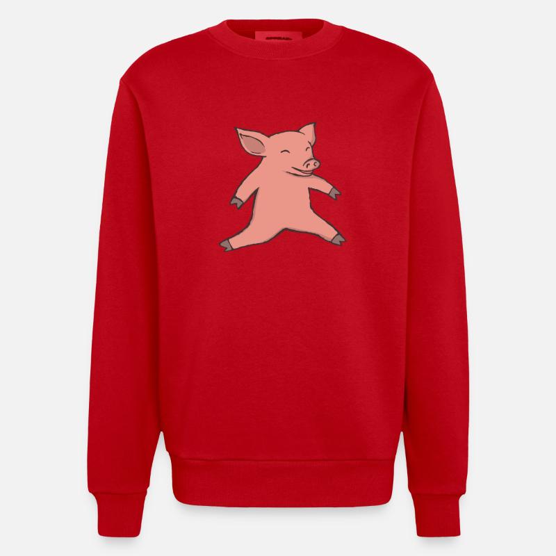 Cochon au saut en longueur - Sweat bio épais oversize fabriqué en UE - rouge