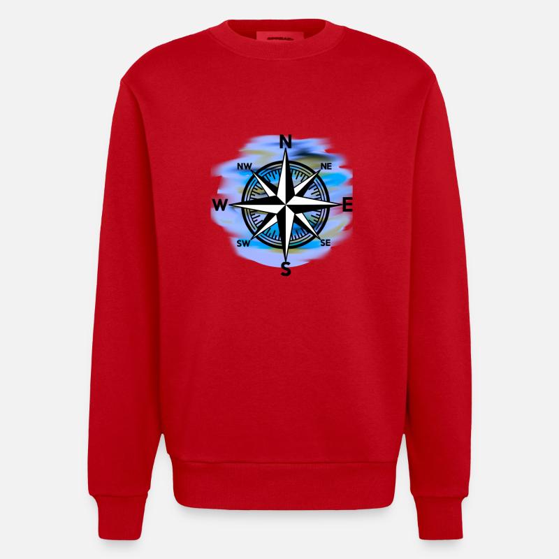 Windrose Kompass maritim Seefahrt - Heavyweight Oversized Organic Crew Neck Made in EU - Rot