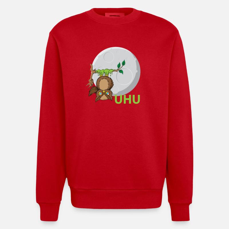 Uhu Eule Vogel Kleber - Heavyweight Oversized Organic Crew Neck Made in EU - Rot
