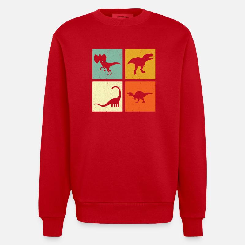 Dino Dinosaurier - Heavyweight Oversized Organic Crew Neck Made in EU - Rot