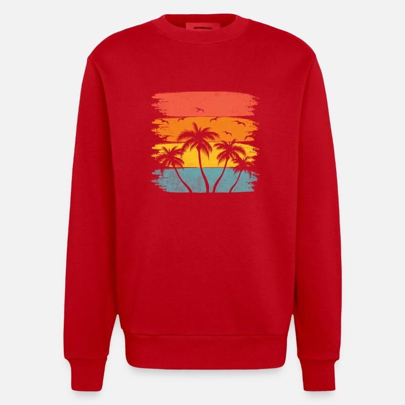 été plage palmier cocotier - Sweat bio épais oversize fabriqué en UE - rouge