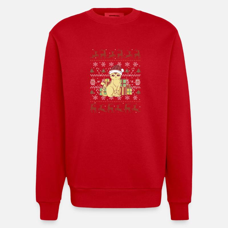 Mignon chat de Noël - Sweat bio épais oversize fabriqué en UE - rouge