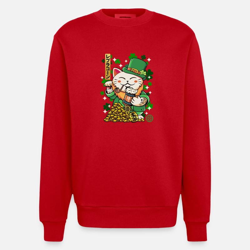 Saint Patrick - Luprechaun Maneki Neko - Sweat bio épais oversize fabriqué en UE - rouge