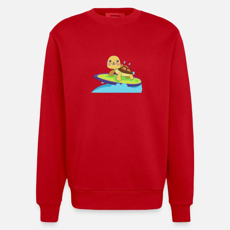 Turtle on surfboard - Heavyweight Oversized Organic Crew Neck Made in EU - red