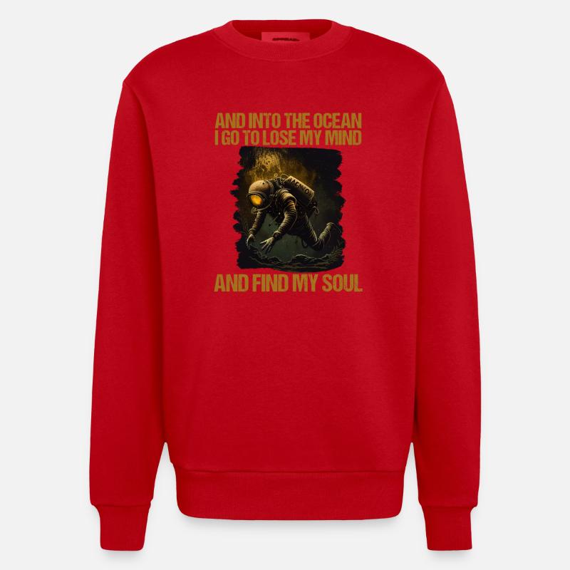 Diving Diver Diver - Heavyweight Oversized Organic Crew Neck Made in EU - red