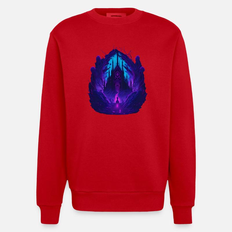 Église gothique néon Architecture gothique - Sweat bio épais oversize fabriqué en UE - rouge