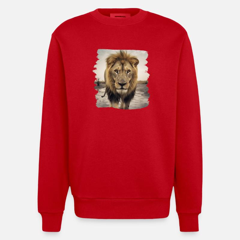 Löwen realistic Löwe - Heavyweight Oversized Organic Crew Neck Made in EU - Rot
