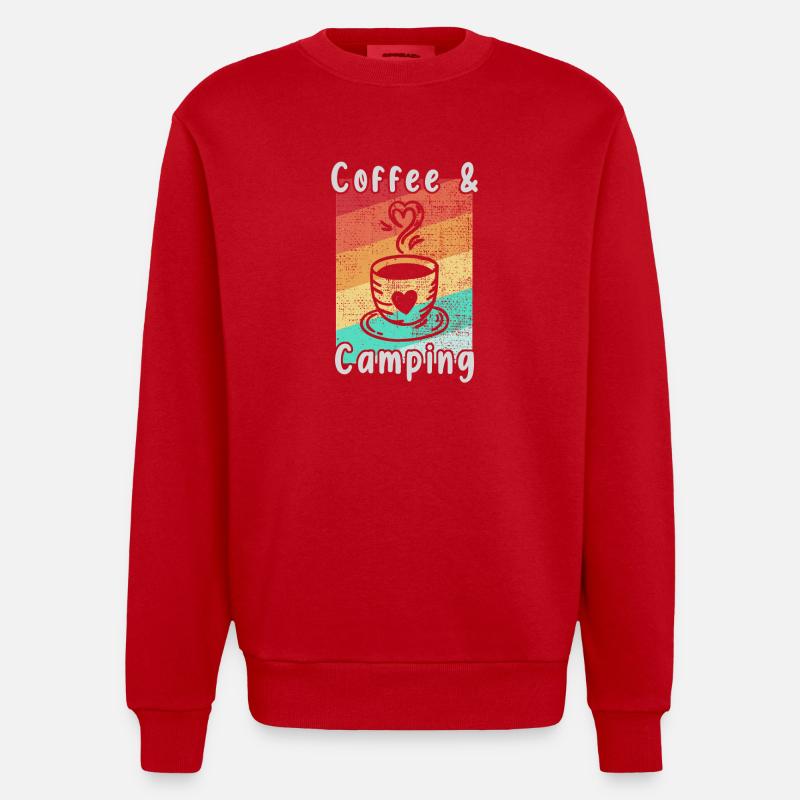Camping et café - Sweat bio épais oversize fabriqué en UE - rouge