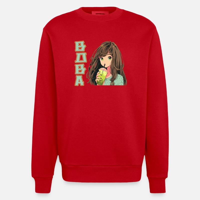 Anime et Boba Bubble Tea - Sweat bio épais oversize fabriqué en UE - rouge