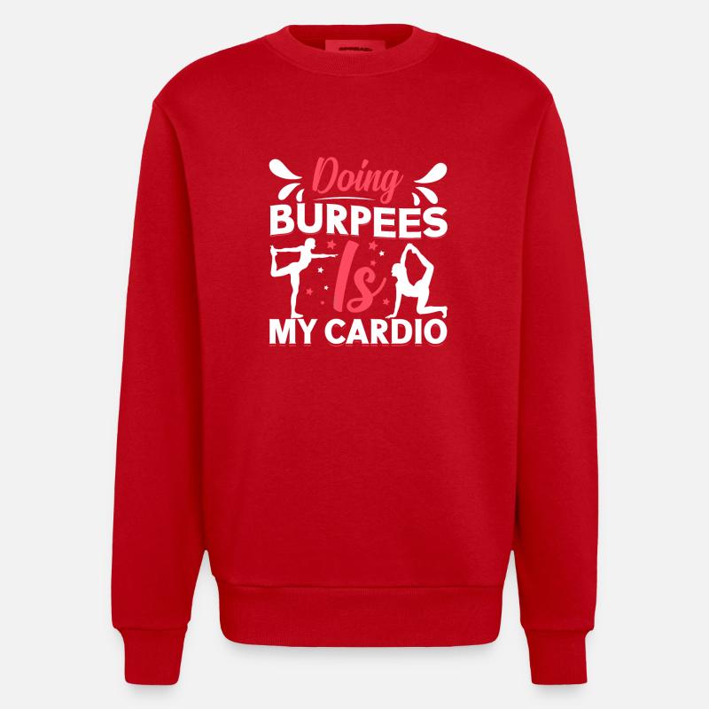 Burpees Exercises Workout - Heavyweight Oversized Organic Crew Neck Made in EU - red