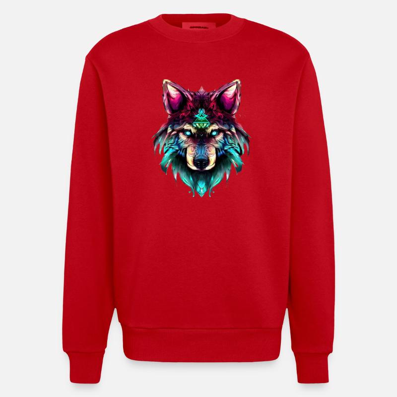Mystischer Wolf Synthwave Wolfskopf - Heavyweight Oversized Organic Crew Neck Made in EU - Rot