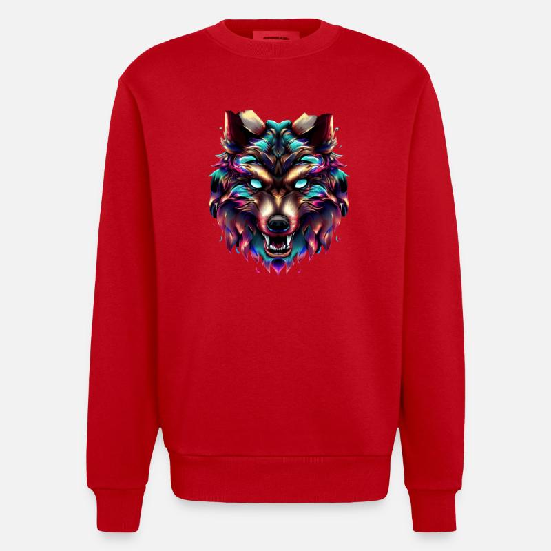 Wolf’s Head Synthwave Wolf - Sweat bio épais oversize fabriqué en UE - rouge
