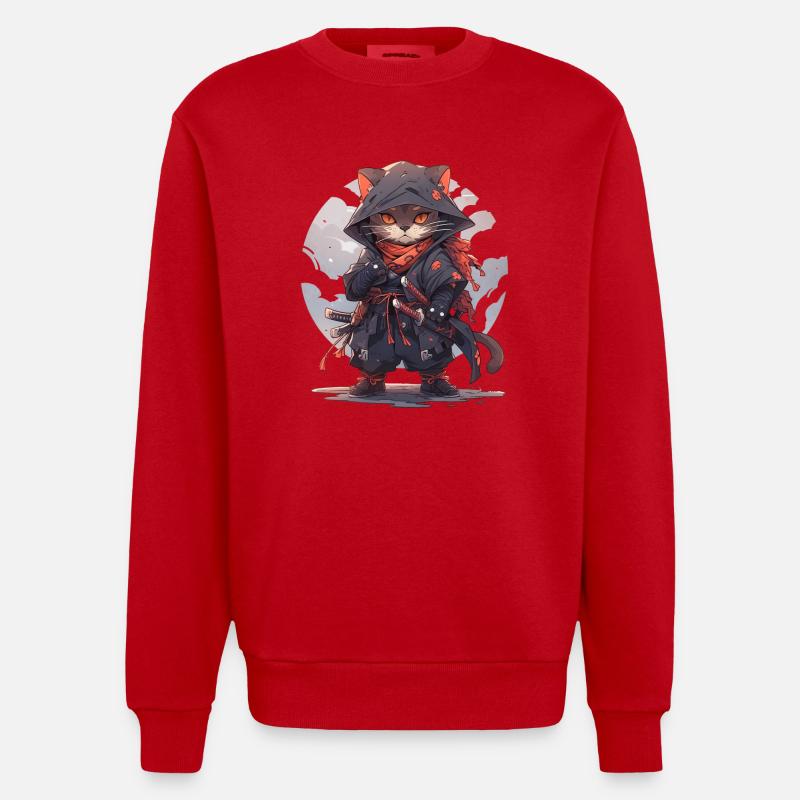 Chat d’Asie Samouraï japonais Samouraï - Sweat bio épais oversize fabriqué en UE - rouge