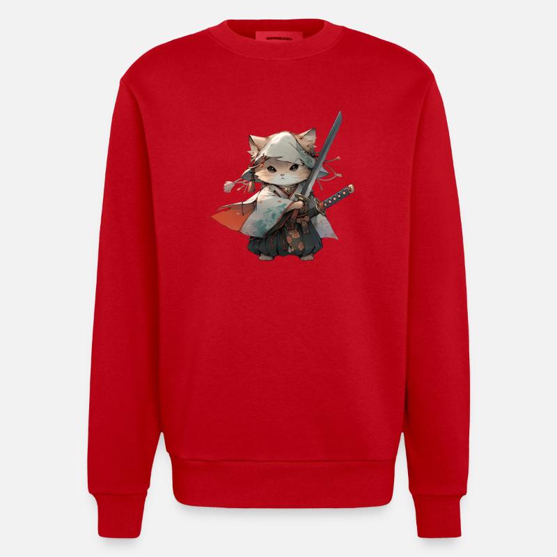 Chat d’Asie Samouraï japonais Samouraï - Sweat bio épais oversize fabriqué en UE - rouge