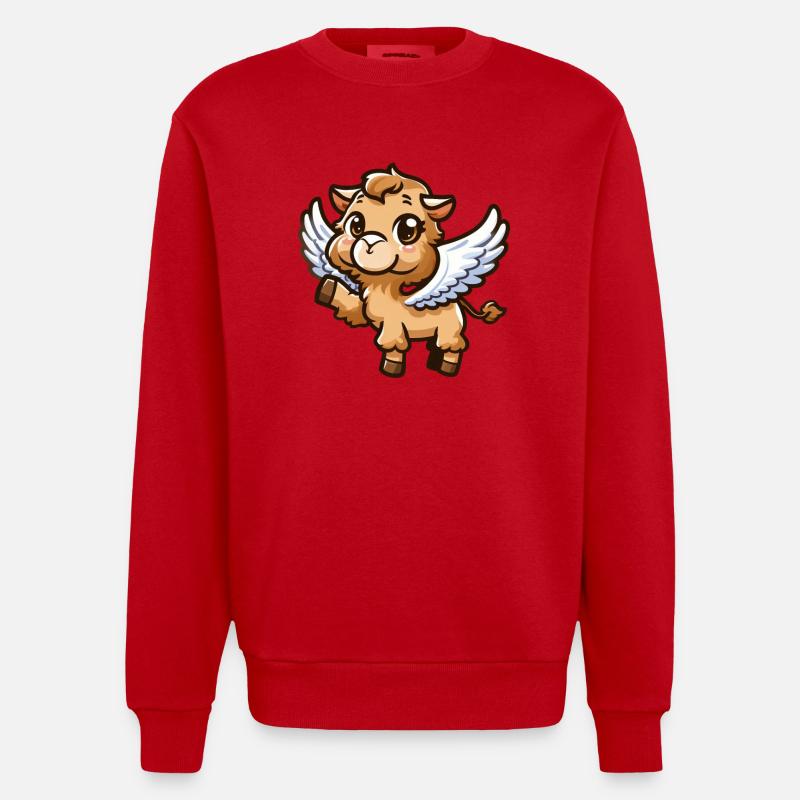 Engels-Kamel: Himmlischer Comic-Stil - Heavyweight Oversized Organic Crew Neck Made in EU - Rot
