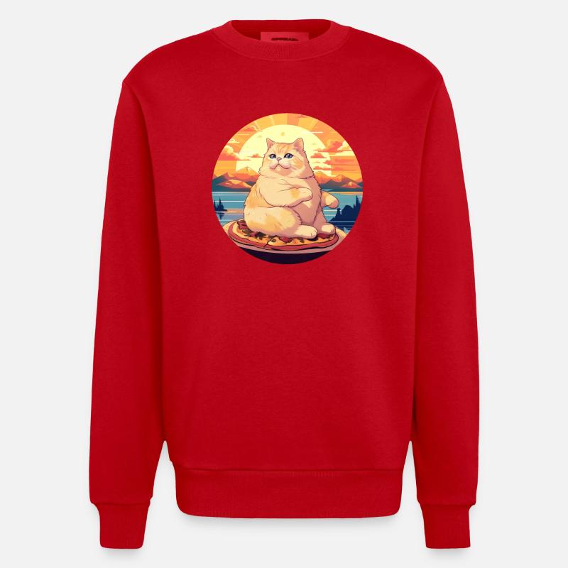 Sunset Feast : Chubby Cat Apprécie - Sweat bio épais oversize fabriqué en UE - rouge