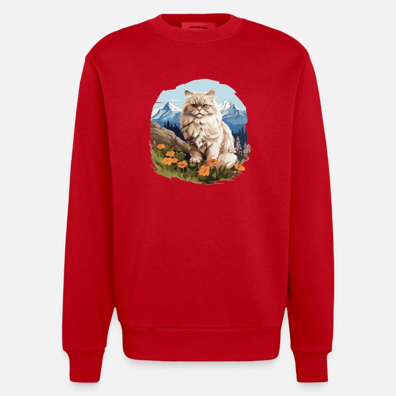 Chat persan Perser Katze - Sweat bio épais oversize fabriqué en UE - rouge