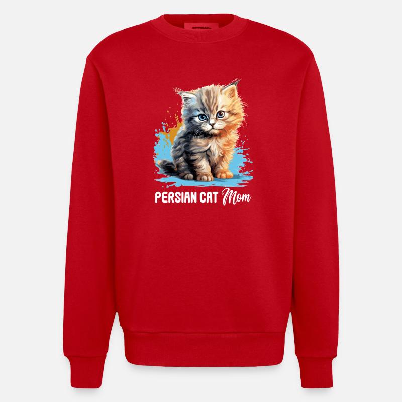 Persian Cat Perser Katze - Heavyweight Oversized Organic Crew Neck Made in EU - red