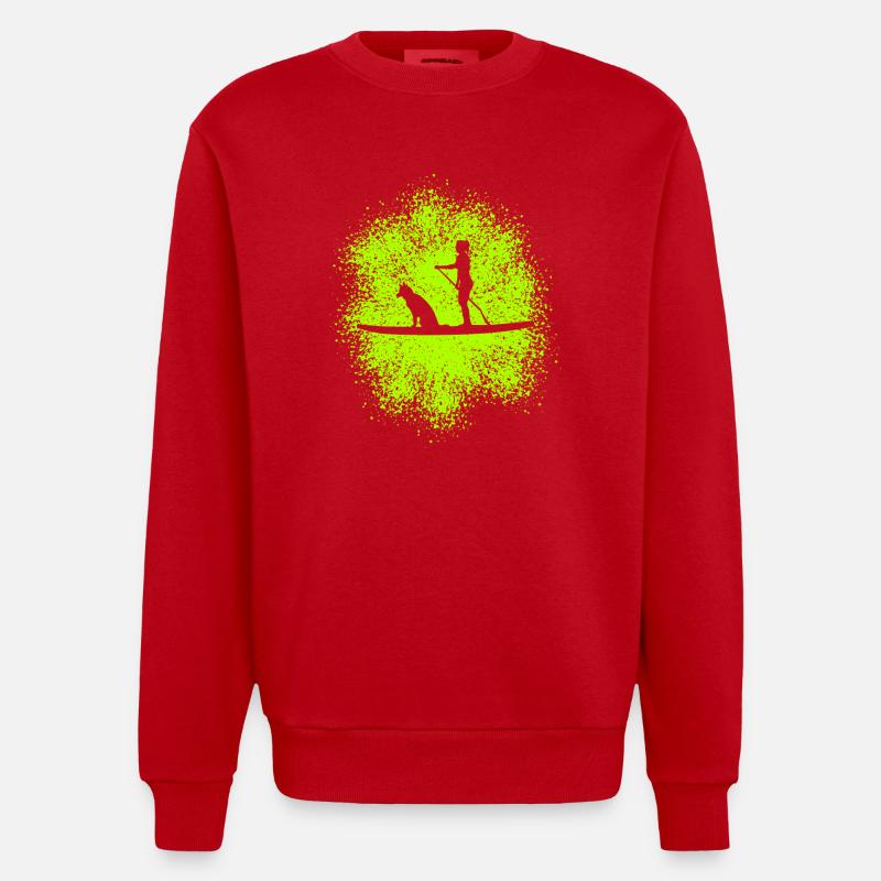 Stand Up Paddle avec chien - Sweat bio épais oversize fabriqué en UE - rouge