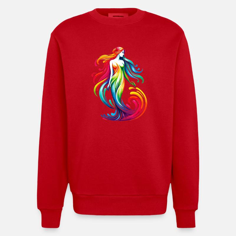 Jungfrau Sternzeichen Lebendiges Regenbogen-Design - Heavyweight Oversized Organic Crew Neck Made in EU - Rot