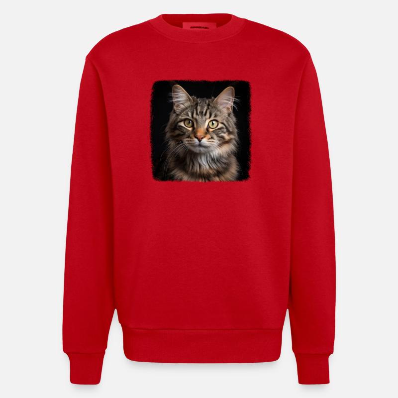 Cat Katzen American Bobtail - Heavyweight Oversized Organic Crew Neck Made in EU - Rot