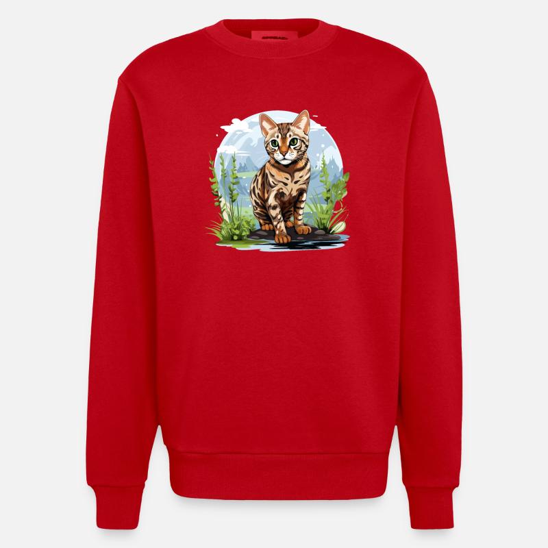 Chat du Bengale Bengalkatze - Sweat bio épais oversize fabriqué en UE - rouge
