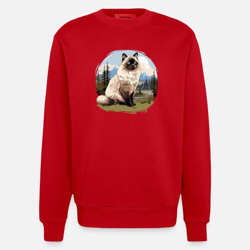 Chat de Birmanie Birma Katze - Sweat bio épais oversize fabriqué en UE - rouge