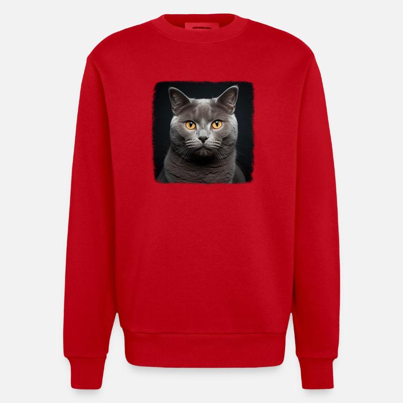 Chartreux Cat Kartäuser Katze - Heavyweight Oversized Organic Crew Neck Made in EU - Rot