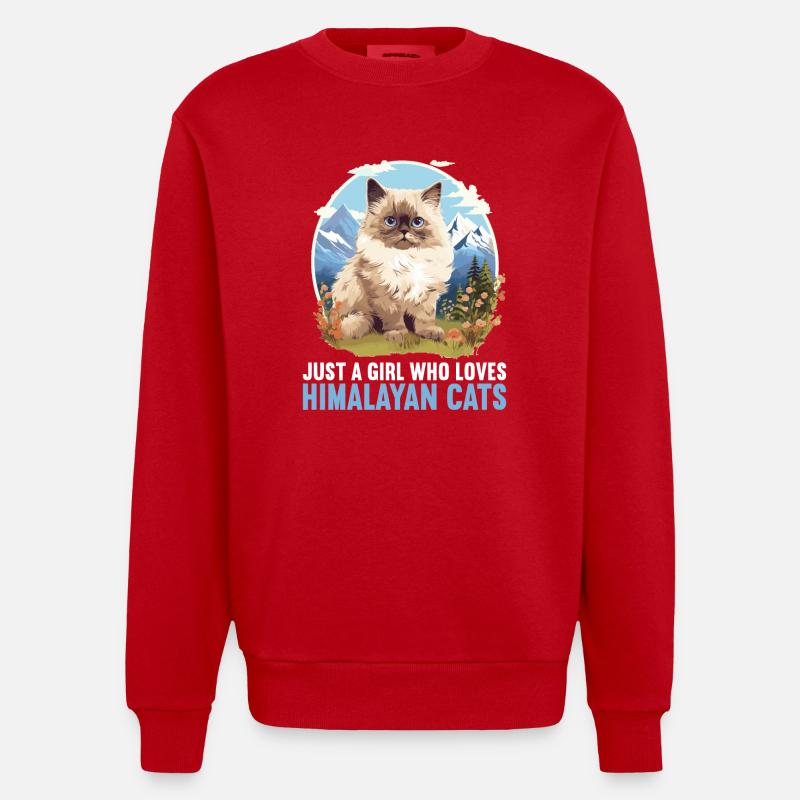 Himalayan Cat Colourpoint Katze - Heavyweight Oversized Organic Crew Neck Made in EU - red